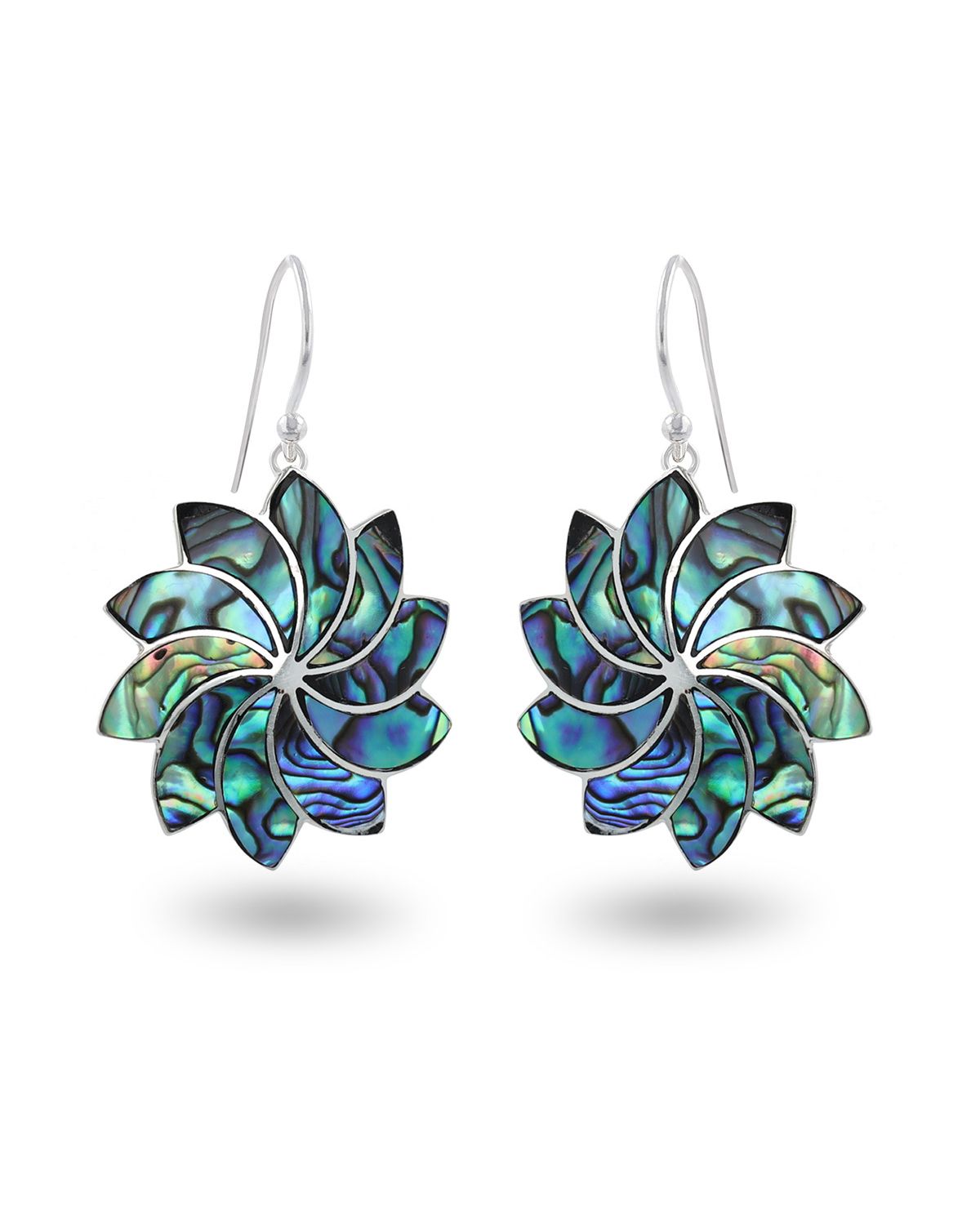 White mother-of-pearl ethnic earrings set in 925 silver