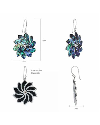 White mother-of-pearl ethnic earrings set in 925 silver