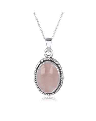 Pendentif Pierre Quartz Rose Naturelle sertie Argent 925 millième rhodié