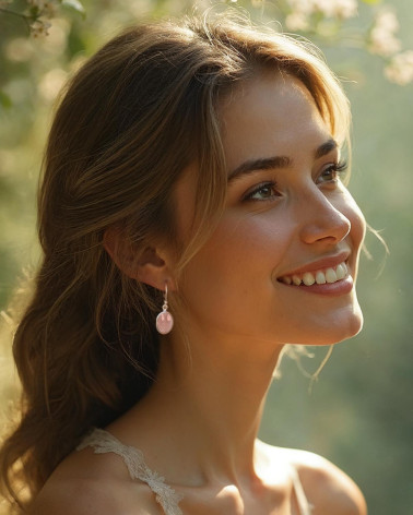Boucles d'Oreilles en Quartz Rose et Argent 925 - CLEO