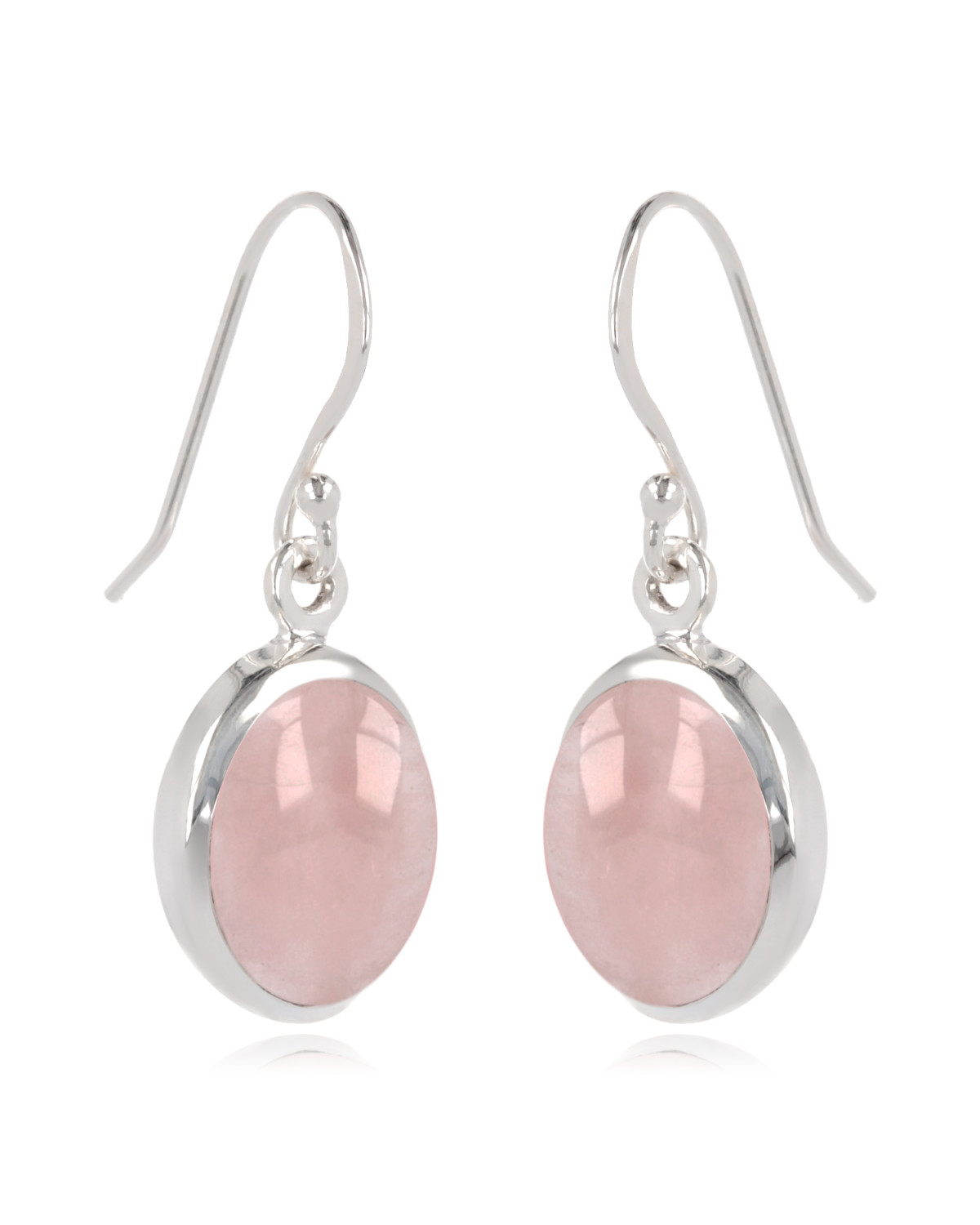 925 Sterling Silver Pink quartz Oval Shape Earrings