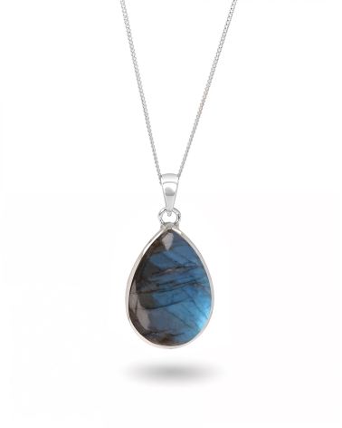  Ciondolo in labradorite naturale, forma a goccia, montatura in argento 925 – Un gioiello d'eccezione