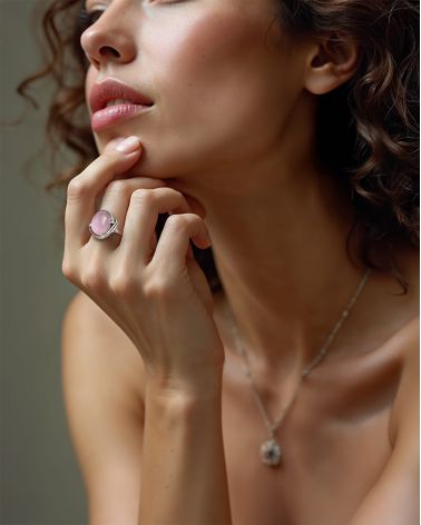Anillo Cuarzo Rosa Forma Oval Plata de Ley 925