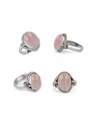 925 Sterling Silver Pink Quartz oval Shape Ring