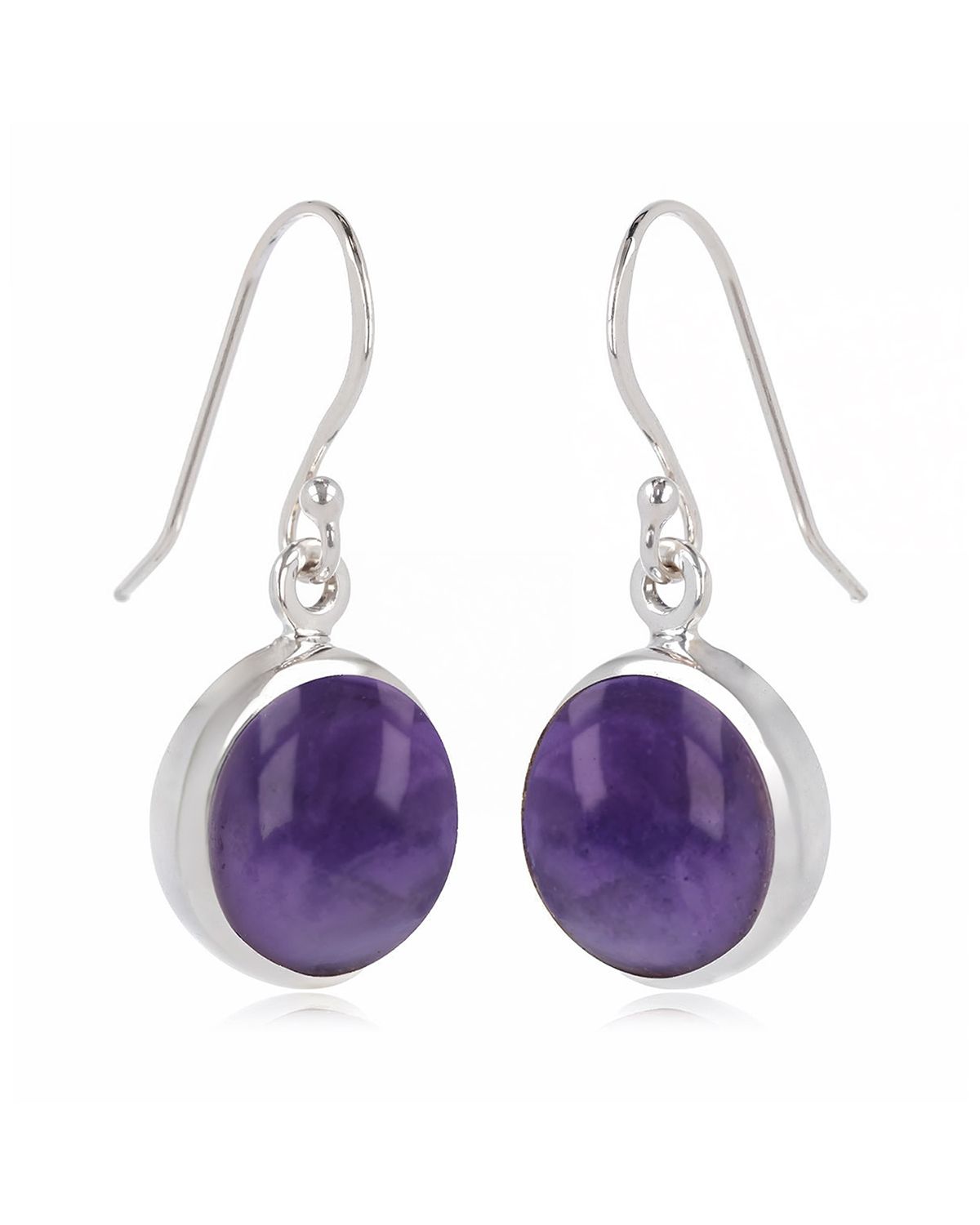 925 Sterling Silver Amethyst Round Shape Earrings