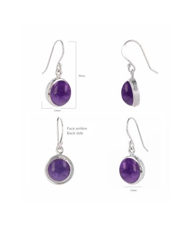 925 Sterling Silver Amethyst Round Shape Earrings
