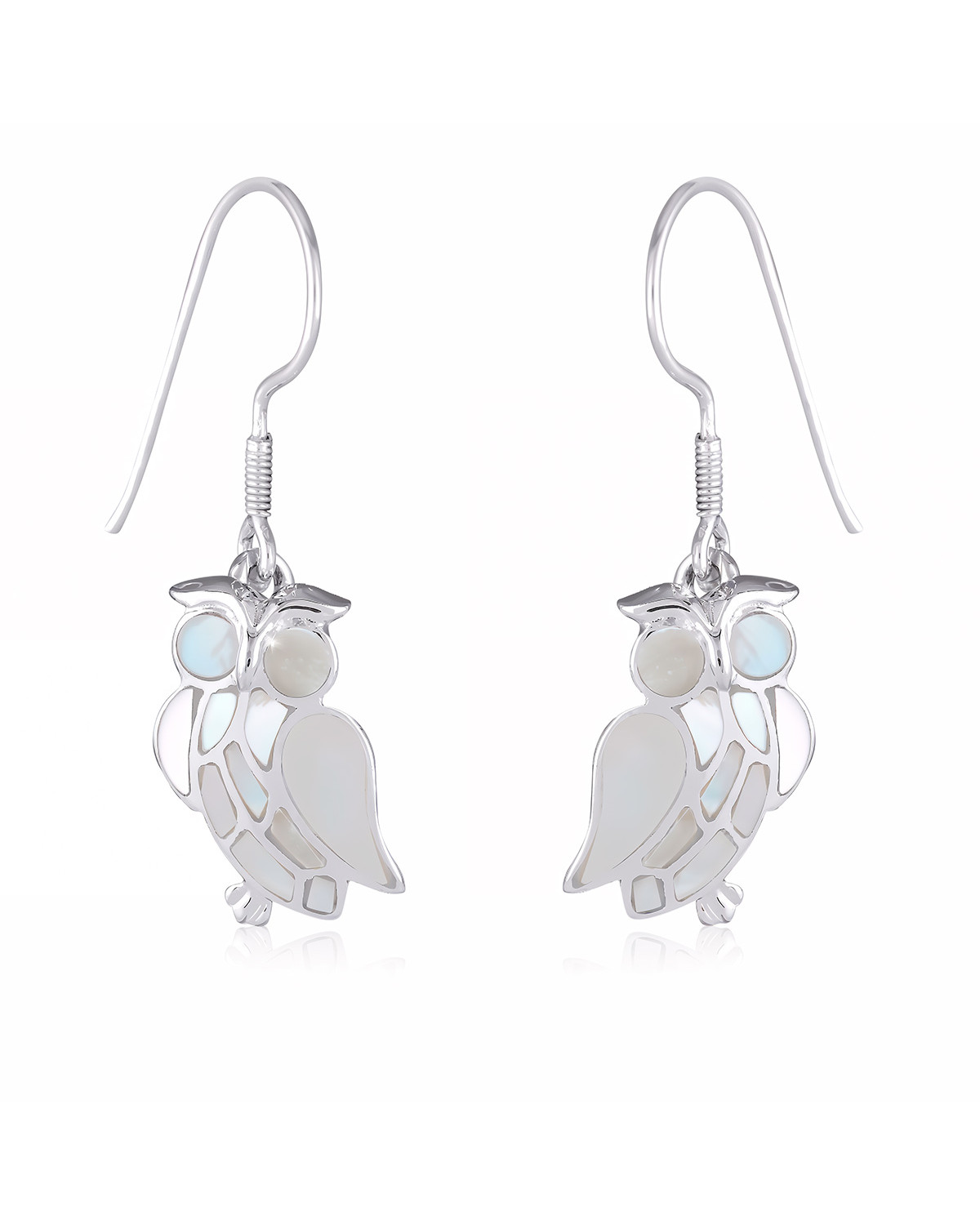 925 Sterling Silver White Mother-of-pearl Owl Earrings