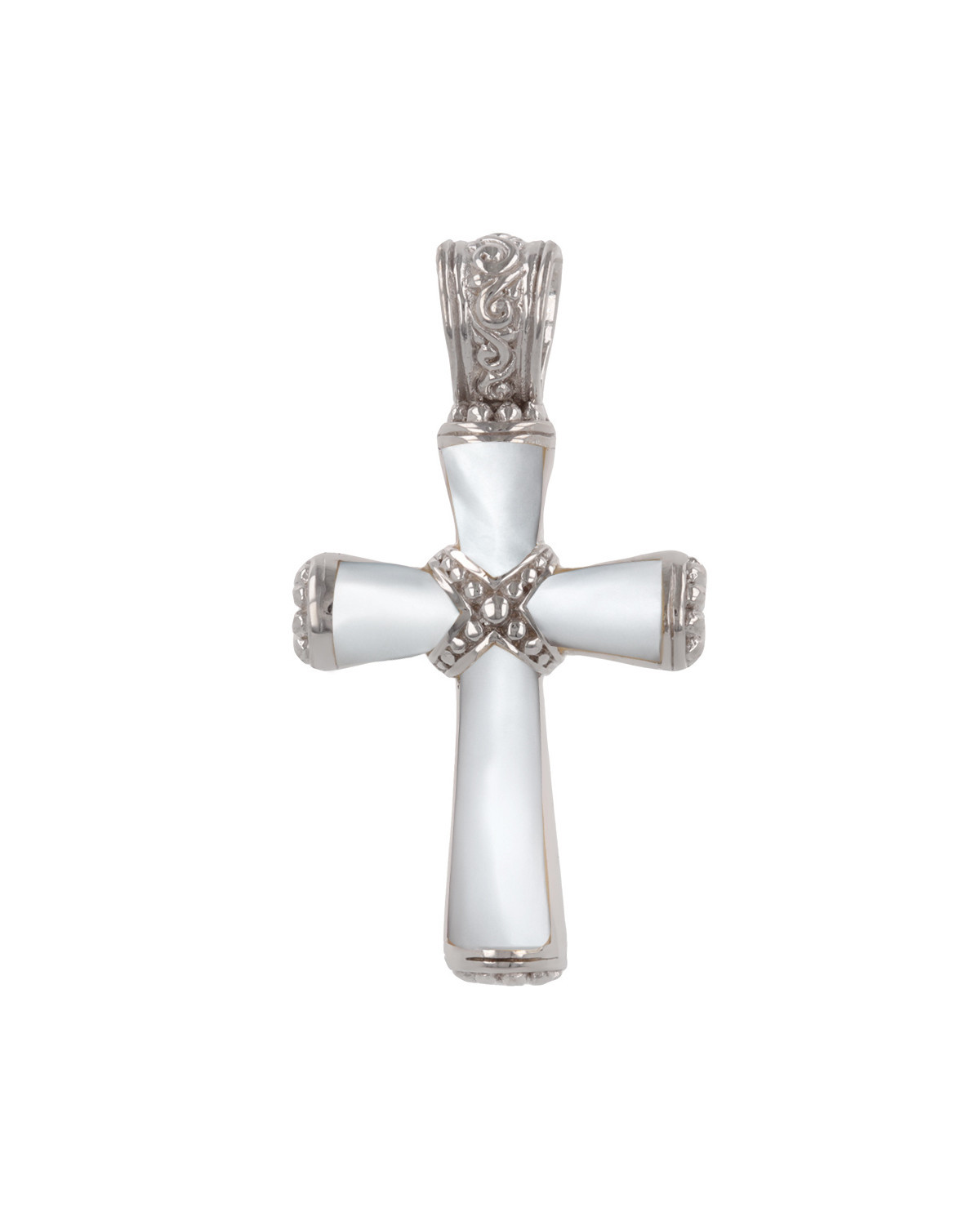 Pendente Madreperla Bianca Forma Croce Argento Massiccio 925