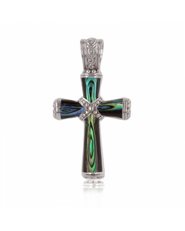 Pendente Madreperla Abalone Forma Croce Argento Massiccio 925
