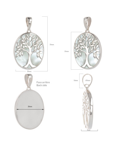 Ciondolo Albero della Vita in Madreperla Bianca e Argento 925 - Design Ovale
