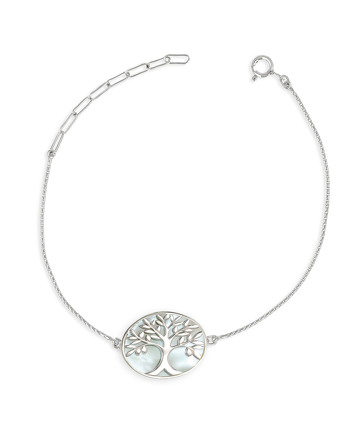 925 Sterling Silver White Mother-of-pearl Tree of Life Round Shape Pendant