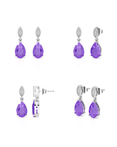 Vue complète des Boucles d'Oreilles Améthyste et Diamants – Détails luxueux