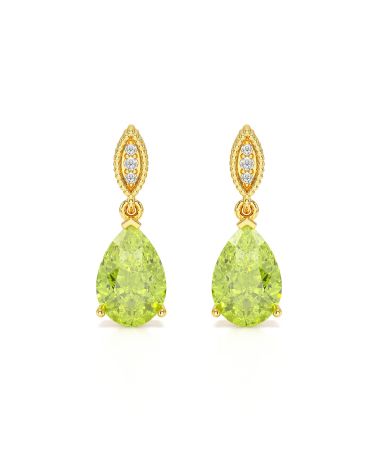 Pendientes de Oro Amarillo con Peridoto Talla Pera y Diamantes – Colección VIVIENNE