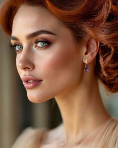Boucles d’Oreilles Améthyste et Diamants Or Jaune portées – Élégance naturelle
