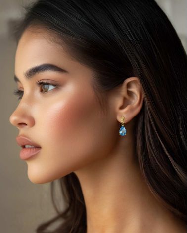 Blue Topaz and Diamond Yellow Gold Earrings Worn - Natural Elegance