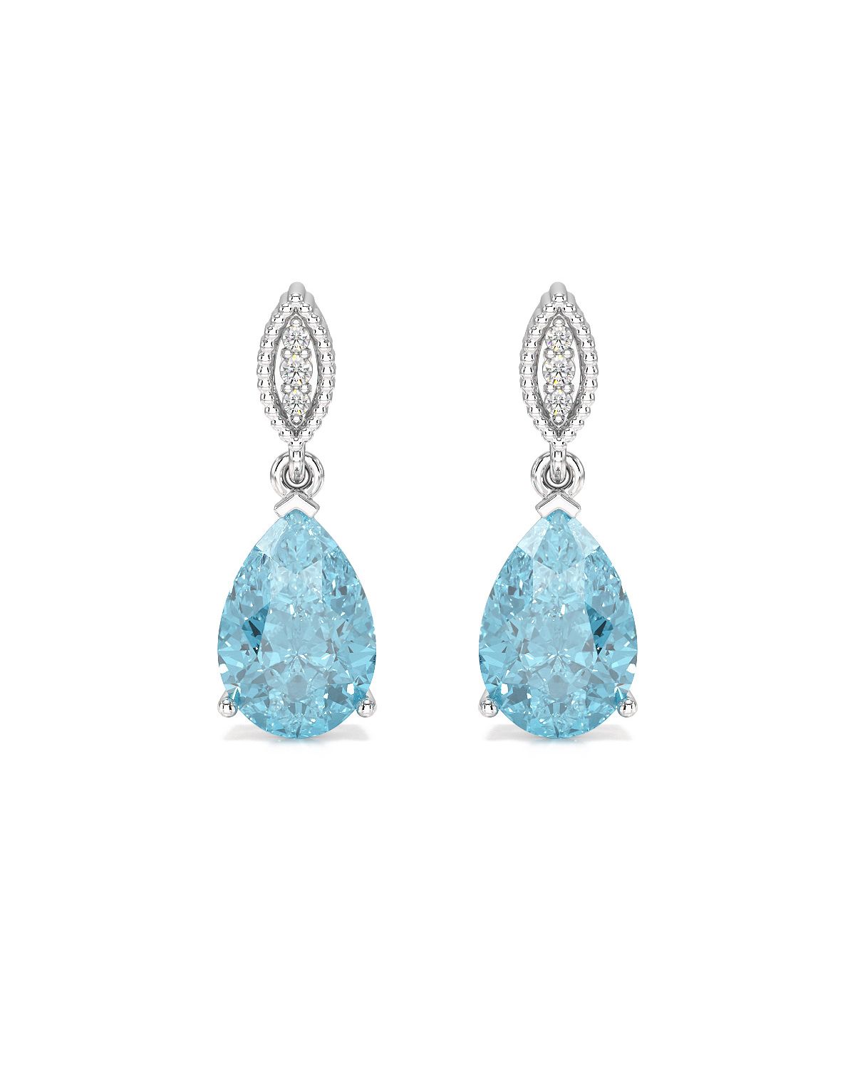 Boucles d’Oreilles Topaze Blue Sky et Diamants en Or Blanc – Collection VIVIENNE