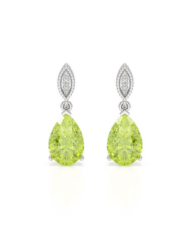 Peridot and Diamond Earrings – Natural Radiance in Rhodium-Plated Silver