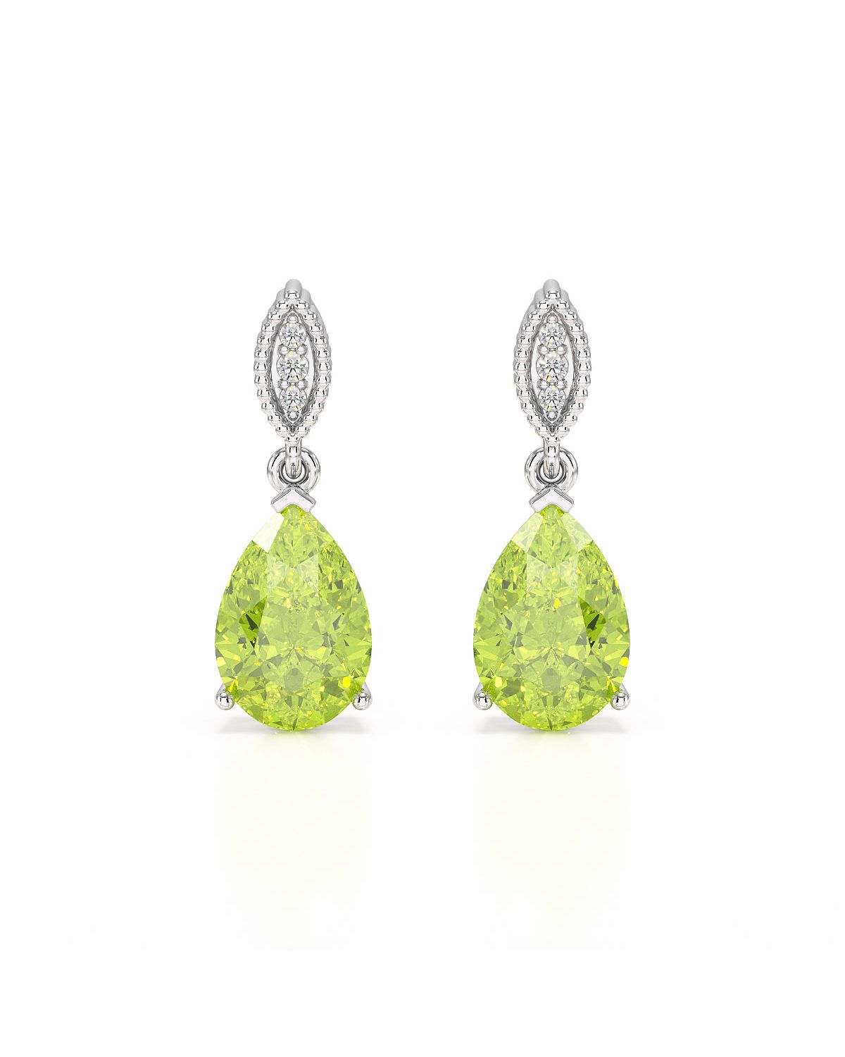 Peridot and Diamond Earrings in Rhodium-Plated 925 Silver – VIVIENNE Collection