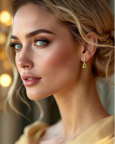 Boucles d’Oreilles en Argent 925 et Péridot portées – Élégance subtile