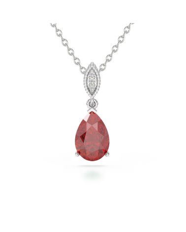 Collana con pendente in granato a forma di pera e diamanti in argento 925 – Collezione VIVIENNE – Pietra di nascita di gennaio