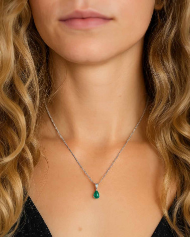 Collier Pendentif Emeraude Chaine Argent 925 incluse 0.49grs