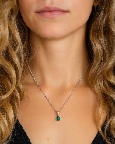 Colgante Pendente in Oro 14K Smeraldo Catena Oro inclusa