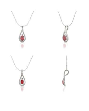 Colgante Pendente Rubino Diamanti Catena Argento inclusa