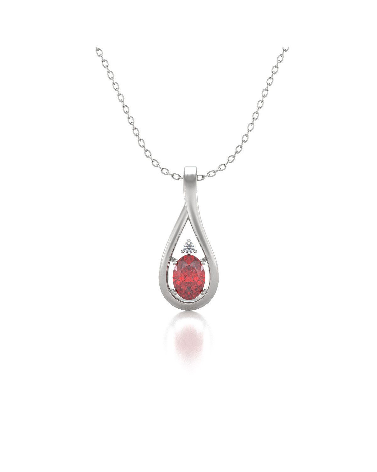 Collier Pendentif Or Blanc Rubis et Diamant Chaine Or incluse 1.85grs