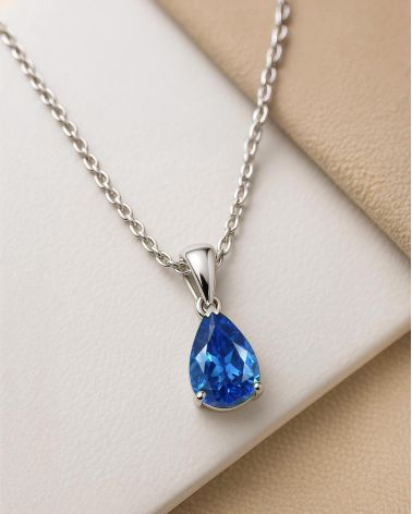 Colgante Pendente in Oro 14K Zaffiro Catena Oro inclusa