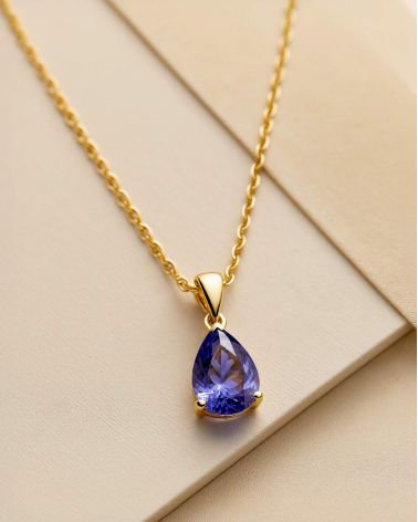 Gold Tanzanite Necklace Pendant Gold Chain included
