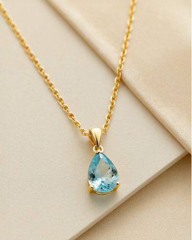 Collier Pendentif Or Jaune Aigue-Marine Chaine Or incluse