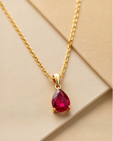 Colgante Pendente in Oro 14K Rubino Catena Oro inclusa