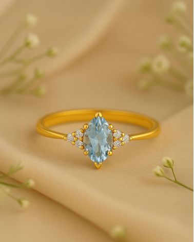 Bague Aigue-Marine et diamants sur Argent 925 2.1grs