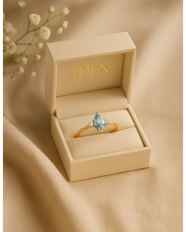Bague Or Jaune Aigue-Marine et diamants écrin