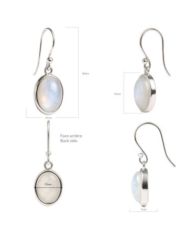 Pendientes CLEO en plata 925 con piedra de luna natural – Vistas desde distintos ángulos