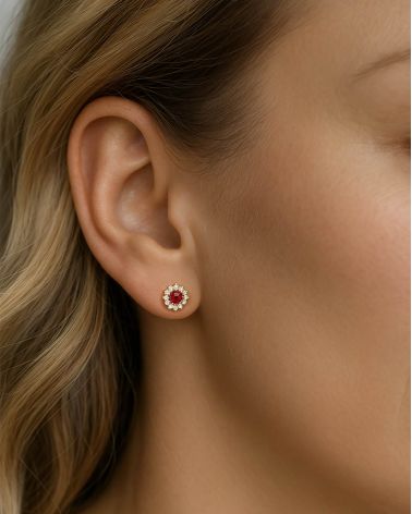 Orecchini in Oro 14K Rubino Diamanti