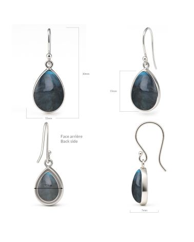Drop Earrings - AQUA Collection - 925 Silver, Natural Labradorite