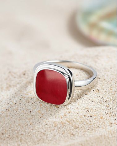 Anillo de Plata 925 con Coral Rojo - Brillo Intenso