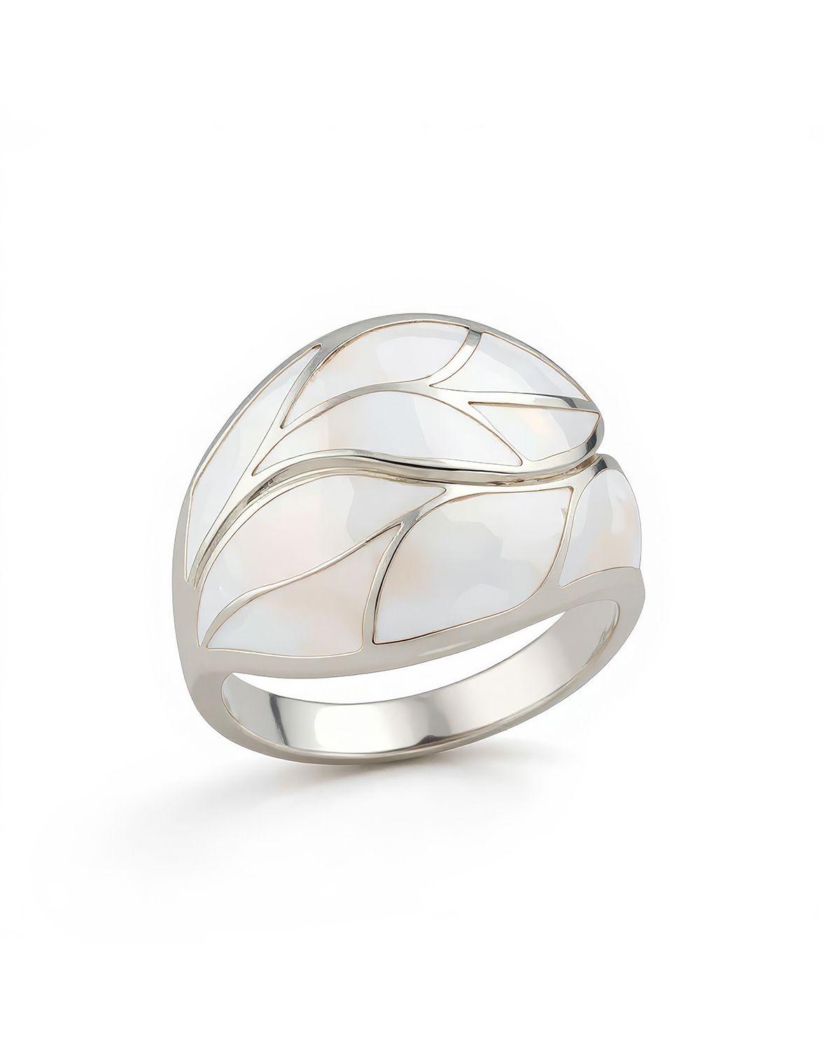 Bague en Nacre Blanche et Argent - Élégance Naturelle et Sophistication
